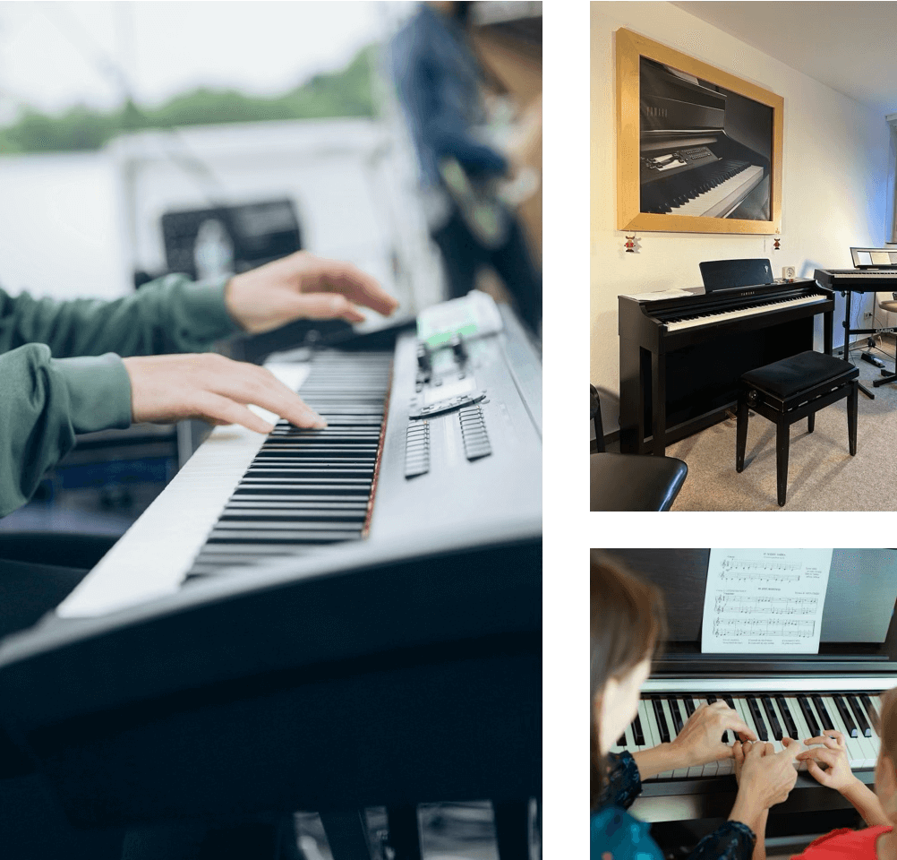 3 Fotos die Gitarrenunterricht zeigen