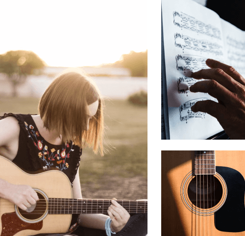 3 Fotos die Gitarrenunterricht zeigen